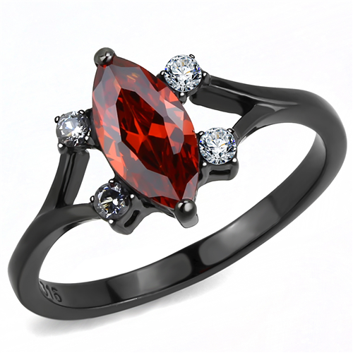 MT5443 Red Marquis Newest July Birthstone Black Enamel over Stainless Steel - Ruby Style