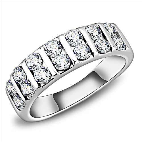 MT4053 - Double Crystal Band- Stainless Steel Ring Both Men's and Women April Birthstone