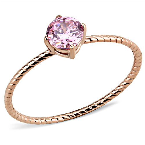 MT8553 - Pink Rose Gold Crystal Stylist Ring - October Birthstone