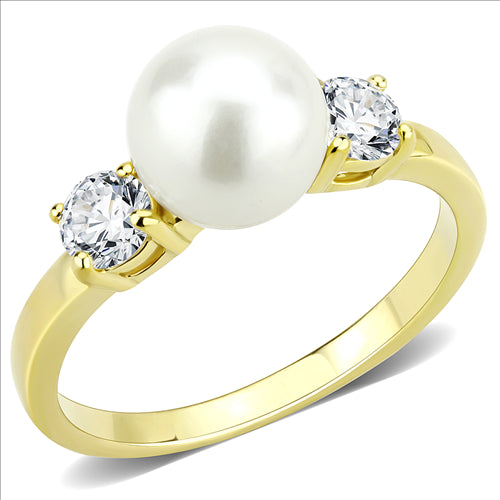 MT7653 - Stainless Steel Ring IP Gold(Ion Plating) Women Synthetic White