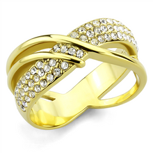 Load image into Gallery viewer, MT2363 - IP Gold Crossover Double Band with Pave Crystals
