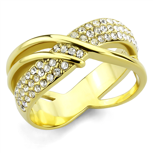 MT2363 - IP Gold Crossover Double Band with Pave Crystals