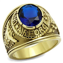 Load image into Gallery viewer, MT807414g - IP Gold(Ion Plating) Stainless Steel Ring with Crystal in Montana Military Ring Air Force IP Gold Newest Dark Blue September Birthstone
