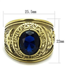 Load image into Gallery viewer, MT807414g - IP Gold(Ion Plating) Stainless Steel Ring with Crystal in Montana Military Ring Air Force IP Gold Newest Dark Blue September Birthstone
