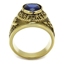 Load image into Gallery viewer, MT807414g - IP Gold(Ion Plating) Stainless Steel Ring with Crystal in Montana Military Ring Air Force IP Gold Newest Dark Blue September Birthstone
