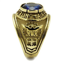 Load image into Gallery viewer, MT807414g - IP Gold(Ion Plating) Stainless Steel Ring with Crystal in Montana Military Ring Air Force IP Gold Newest Dark Blue September Birthstone

