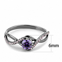 Load image into Gallery viewer, MTs610 - .925 February Birthstone - Sterling Silver - Amethyst Round-cut Brilliant Swirl Band with Pink Ice Crystals Gun Metal Steel Newest
