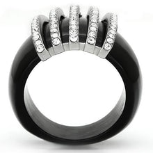 Load image into Gallery viewer, MTLV990 - Statement Ring for Sure! Black ION Plating 5 vertical Rows of Round Cut Crystals
