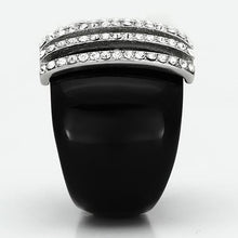 Load image into Gallery viewer, MTLV990 - Statement Ring for Sure! Black ION Plating 5 vertical Rows of Round Cut Crystals
