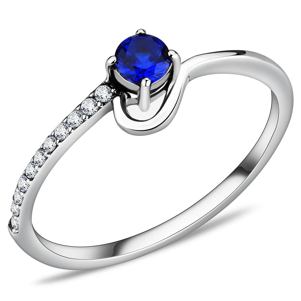 MT411 - High polished (no plating) Stainless Steel Ring with AAA Grade CZ in London Blue