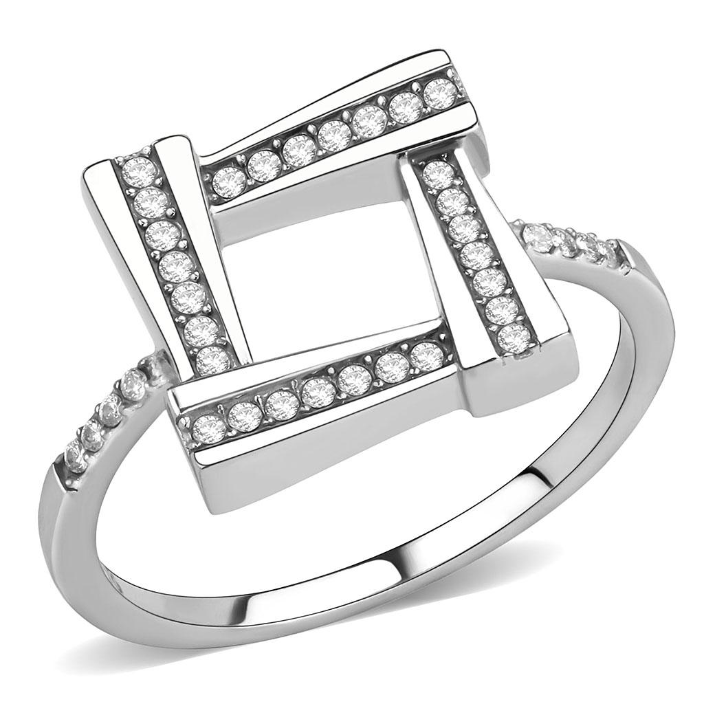 MT ad 143 - Modern Stainless Steel Abstract Clear Crystals April Birthstone Pave