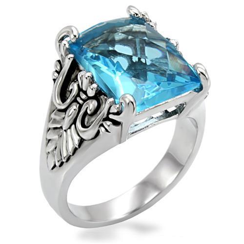 MT120 - Stainless Steel Ring High polished (no plating) Women Synthetic Sea Blue December Birthstone