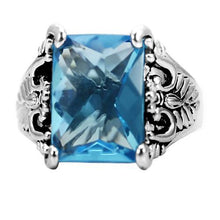 Load image into Gallery viewer, MT120 - Stainless Steel Ring High polished (no plating) Women Synthetic Sea Blue December Birthstone
