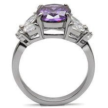Load image into Gallery viewer, MT680 - High polished (no plating) Stainless Steel Ring with Amethyst Oval Center Stone Surrounded with Teardrop and Round Crystals - February Birthstone

