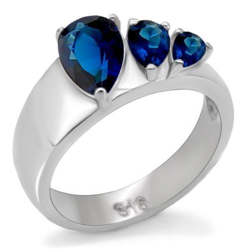 Sapphire Pear Shape Crystal Stainless Steel Ring September Birthstone