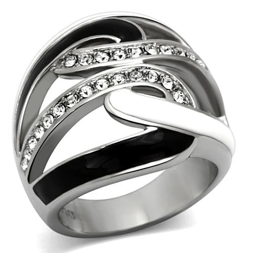 MT8101 - Stainless Steel Black and White Ring - April Birthstone
