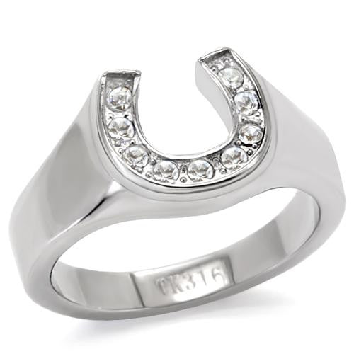 MT61601 - Stainless Horseshoe Lucky Ring! Round Cut Crystals