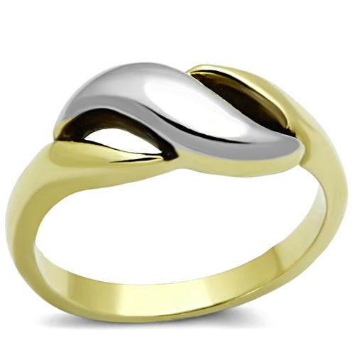 MT9801 - Two-Tone IP Gold (Ion Plating) Stainless Steel Ring with No Stone Gold Stainless Cross Over - Minimalist Ring