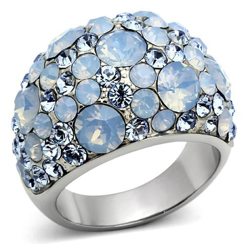MT7411 - Crystal Cocktail Designer Replica Ring with Light Sea Blue Pave Crystals - Newest - March Birthstone