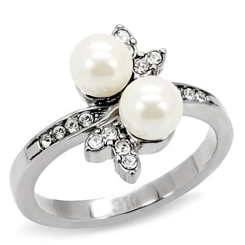 MT611 - Double White Synthetic Pearl Stainless Steel New Ring