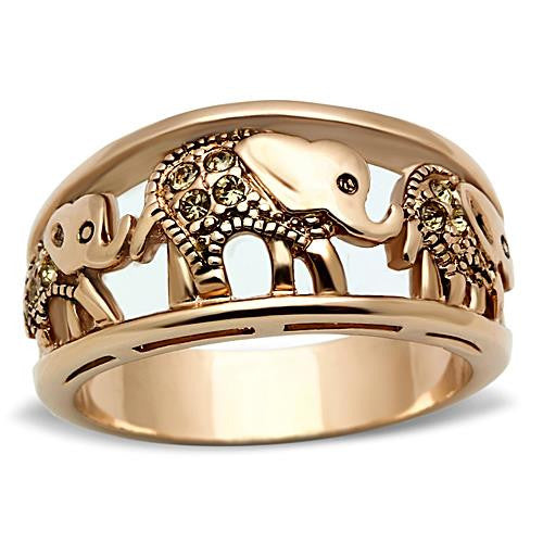 MT0831 - Rose Gold IP Stainless Ring Elephant Ring Champagne/Citrine Crystals November Birthstone