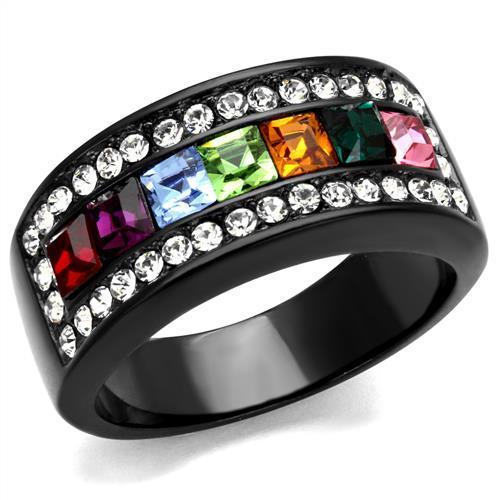 MT2041 - IP Black(Ion Plating) Stainless Steel Band with Top Grade Crystal in Multi  Color - Newest