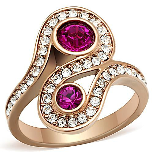 MT0341 - Rose Gold IP Stainless Fuchsia Ring October Birthstone