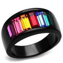 Load image into Gallery viewer, MT5141 - IP Black (Ion Plating) Stainless Steel Ring Multi Colored Baguette Crystals Newest
