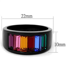 Load image into Gallery viewer, MT5141 - IP Black (Ion Plating) Stainless Steel Ring Multi Colored Baguette Crystals Newest
