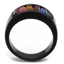 Load image into Gallery viewer, MT5141 - IP Black (Ion Plating) Stainless Steel Ring Multi Colored Baguette Crystals Newest
