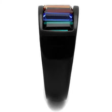 Load image into Gallery viewer, MT5141 - IP Black (Ion Plating) Stainless Steel Ring Multi Colored Baguette Crystals Newest
