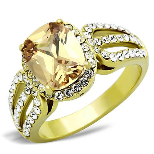 MT8141 - IP Gold(Ion Plating) Stainless Steel Ring with Beautiful Crystals in Champagne Brown  - November Birthstone
