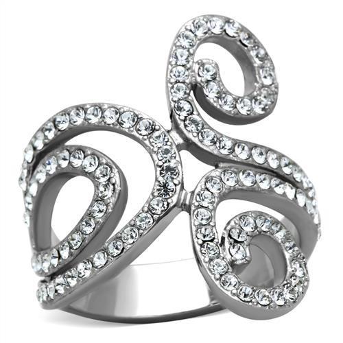 MT7341 - High polished (no plating) Stainless Steel Ring with Top Grade Crystal in Clear April Birthstone