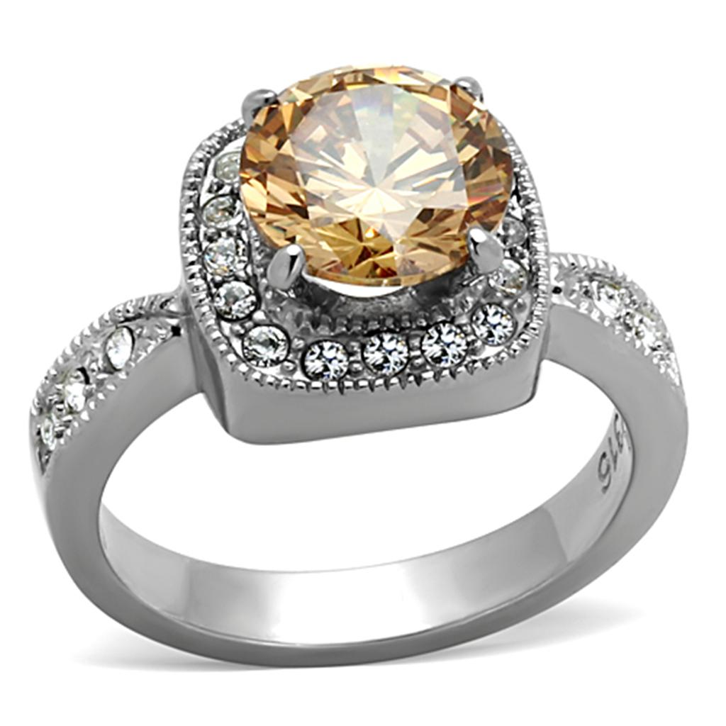 MT5941 - Deep Citrine Crystal Stainless Steel Halo Design Newest November Birthstone