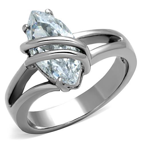MT1351 - High polished (no plating) Stainless Steel Ring with A Clear Crystal Wrap Ring April Birthstone