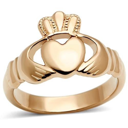 MT061R - IP Rose Gold(Ion Plating) Stainless Steel Ring No Stones - Claddagh Irish
