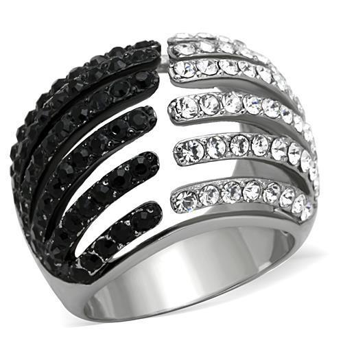 MT6861 - Two-Tone IP Black Stainless Steel Dome Ring with Top Grade Crystal in Jet Newest