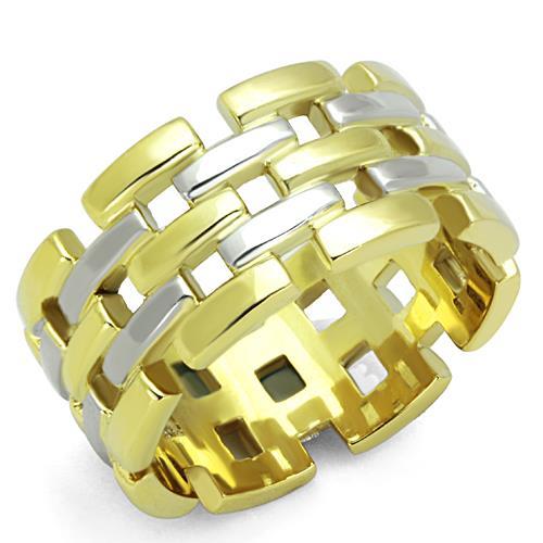 MT5071 - Two-Tone IP Gold  Band Basket Weave Design Stainless Steel With No Stone