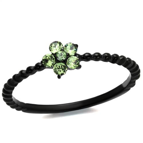 MT9371 - IP Black(Ion Plating) Stainless Steel Ring with Top Grade Crystal in Peridot Mini Flower Ring - Minimalist August Birthstone