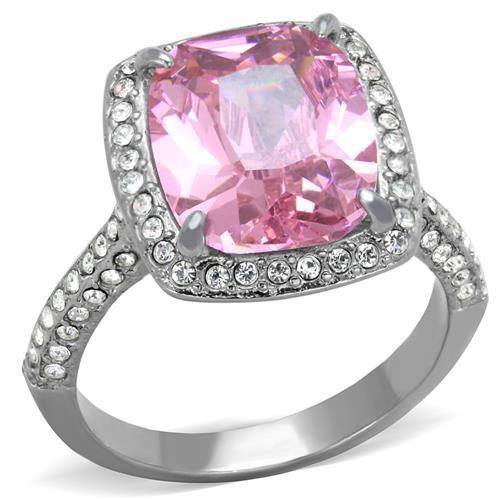 MT 7202 - Pink Ice/Tourmaline Stainless Steel Halo with Crystals October Birthstone Newest