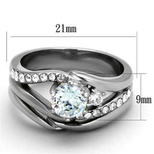Load image into Gallery viewer, MT8112 - High polished (no plating) Stainless Steel Wedding Set Ring with Brilliant Crystals in Clear -n Newest - Wedding Set - April Birthstone
