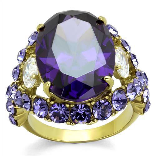 MT0612 - Exquisite Oval Set Amethyst in IP Gold Over Stainless Steel Newest