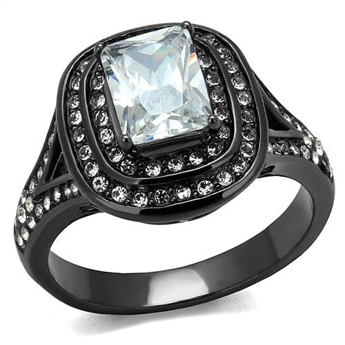 MT1372 - April Birthstone Gunmetal Black Stainless Engagement Ring