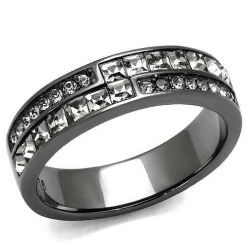 MT9972 - IP Light Black (IP Gun) Stainless Steel Ring with Top Grade Crystal in Black Diamond