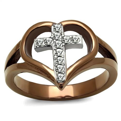 MT2082 - Cross Stainless Steel in Crystal Heart Setting