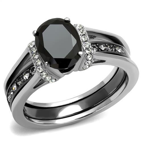 MT1792 - Two-Tone IP Black Stainless Steel Ring with Synthetic Synthetic Glass in Jet