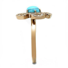 Load image into Gallery viewer, MT1023 - IP Rose Gold(Ion Plating) Stainless Steel Flower Ring with Synthetic Turquoise in Sea Blue
