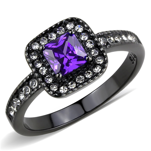 MT0543 - Amethyst February Birthstone Square Princess Cut Purple Crystal Halo DesignNewest