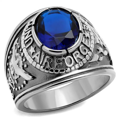 MT807414 - High polished (no plating) Stainless Steel Ring with Synthetic Sapphire Military New Men's Air Force