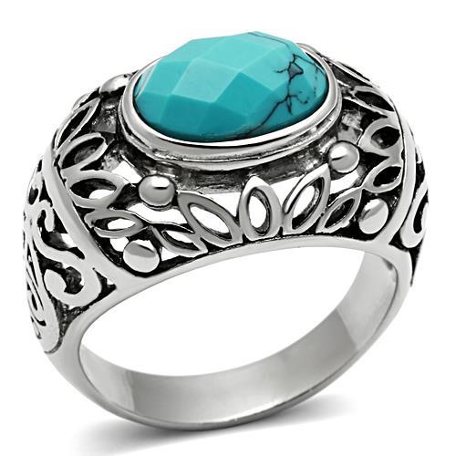 MT894  - Lab Created Turquoise Stainless Steel Men's Ring - Newest - December Birthstone